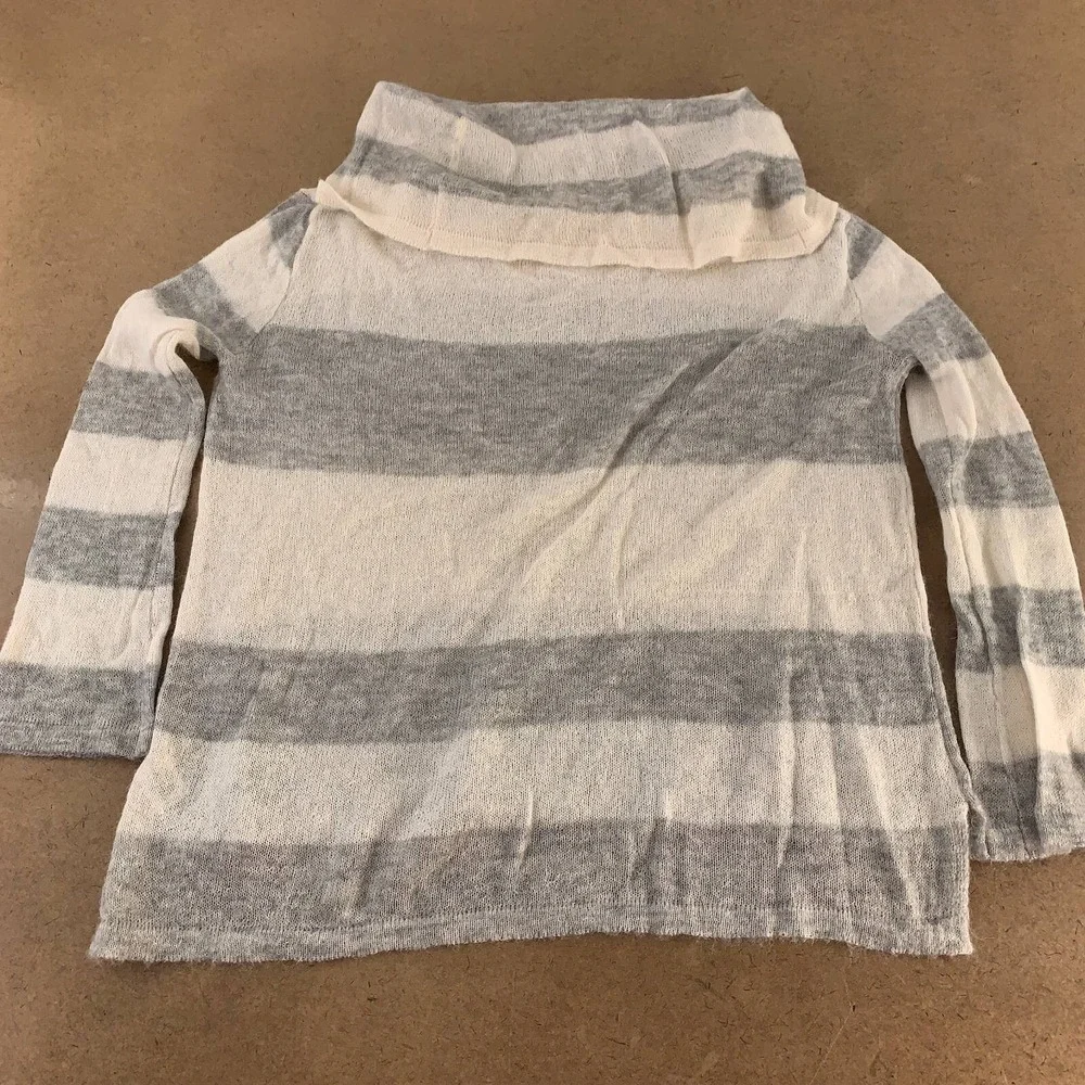Free People Womens Pullover Sweater‎ Gray Striped Long Sleeve Cowl Neck L New